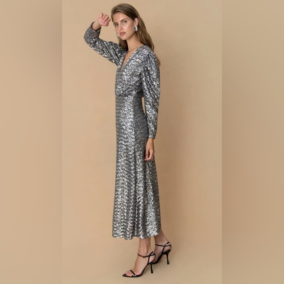 BORGO DE NOR Bernadette Silver Sequinned Dress - Picture 4 of 6